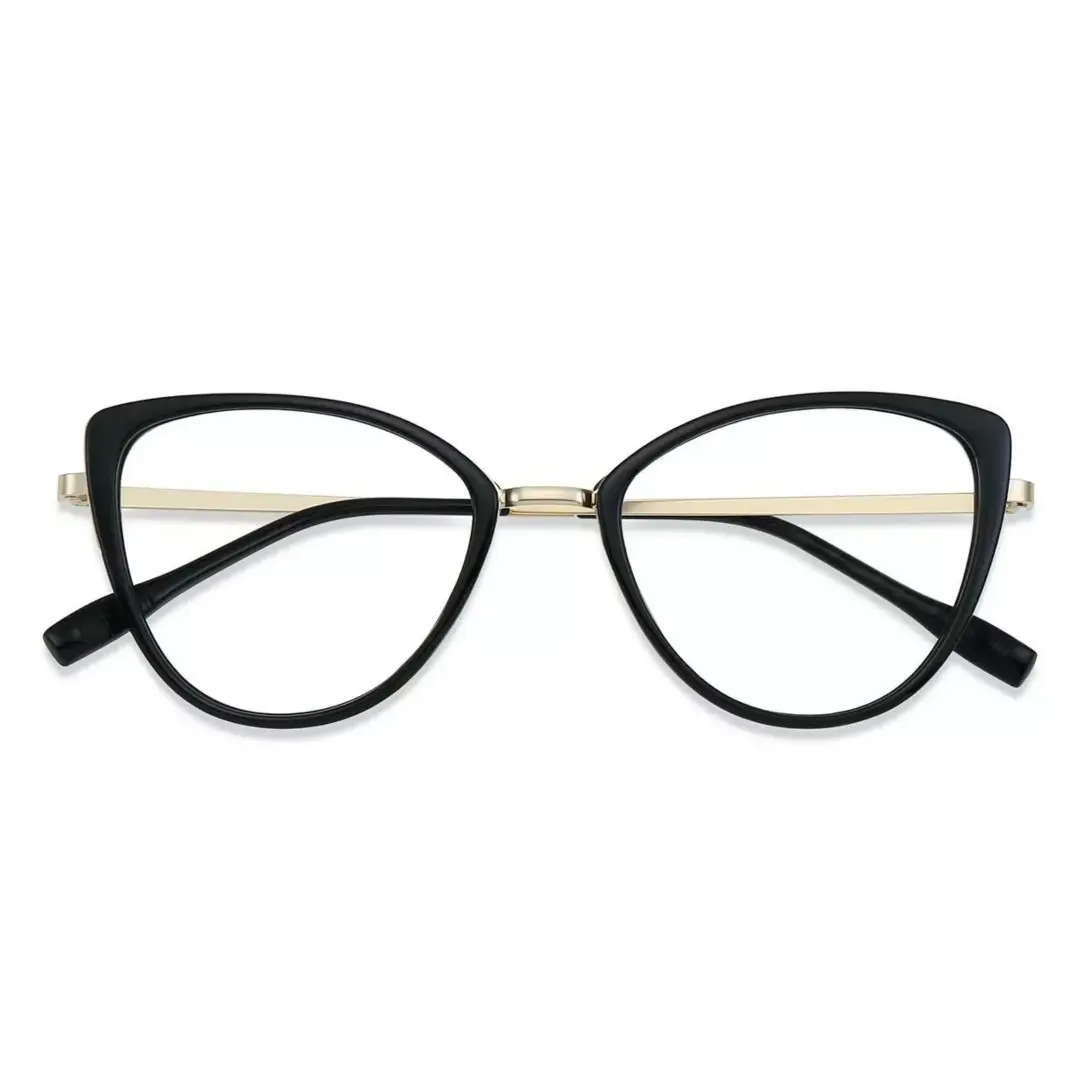 Front folded view of hayes cat eye tr90 eyeglasses cr0122402 in black